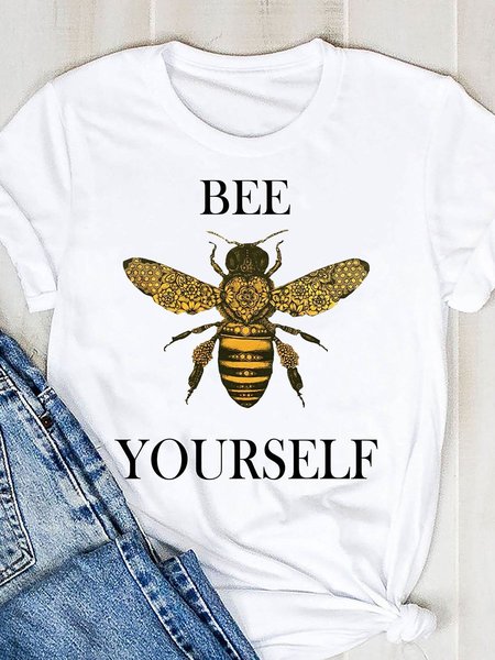 

Bee Yourself T-Shirt Inspirational Graphic Crew Neck Tee, White, T-shirts