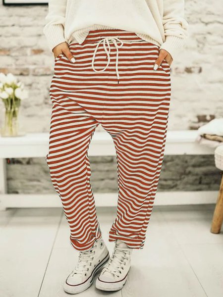 

Cotone strisce Casuale Pantaloni, Rosso, Bottoms