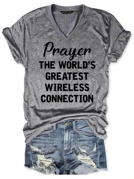 

Prayer The World's Greatest Connection V-neck T-shirt, Gray, T-shirts