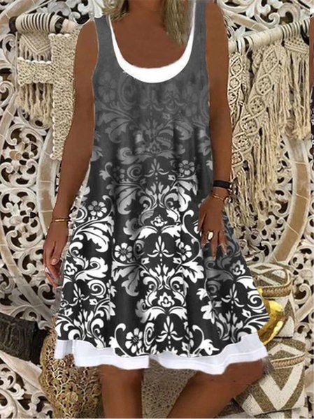 

Vintage Bohemian Vacanza Maniche Corte Gonna Casuale, Grigio scuro, Dresses