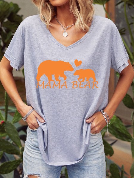 

Mother's Day MamaBear V-neck Graphic Tee, Gray, T-shirts