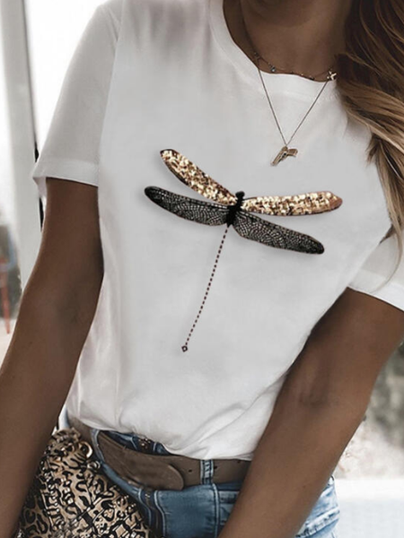 

Cotton-Blend Casual T-shirt, White, Tops