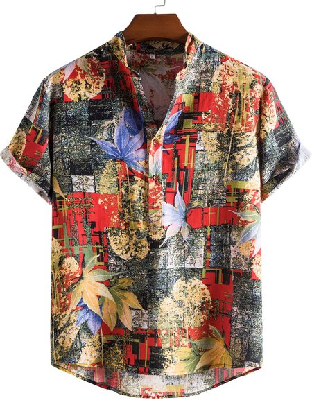 

Men's Stand Collar Printed Shirts, Gray, Shirts
