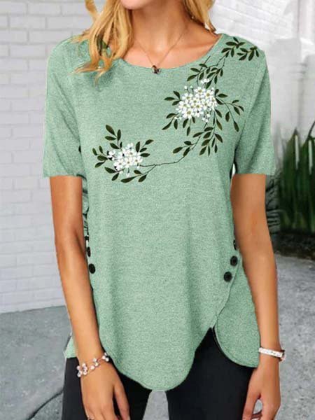 

Maniche Corte Casuale Stampato Floreale Top, Verde, Blouses & Shirts