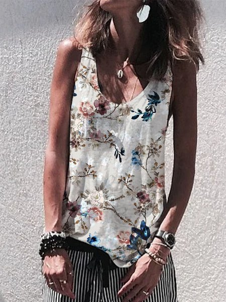 

Sleeveless Vintage Crew Neck T-shirt, Multicolor, T-Shirts
