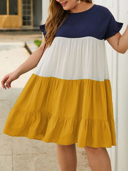 

Plain Short Sleeve Casual Weaving Dress, Yellow, Dresses
