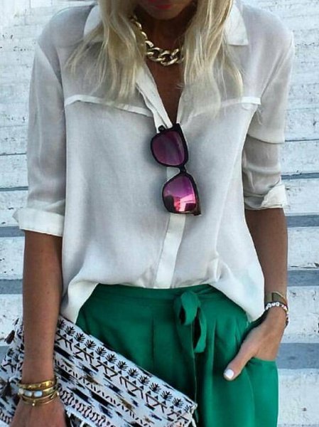 

Half Sleeve Shift Shirt Collar Shirts & Tops, White, Tops