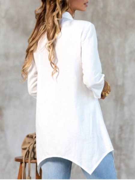 

Work Asymmetric Shirt Collar A-Line Top, White, Blouses and Shirts