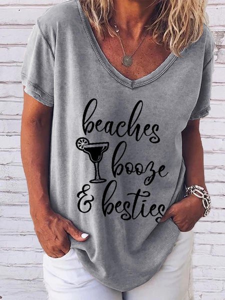 

Beaches Booze And Besties Graphic T-shirt, Gray, T-shirts