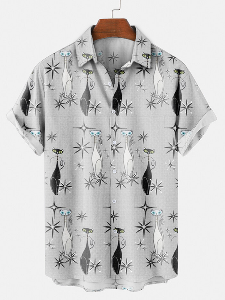 

Cat Shirt Collar Shirts, Gray, Men's Floral shirt