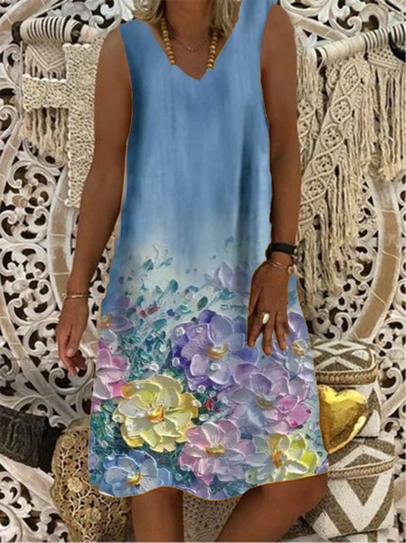 

Vintage Bohemian hippie Vacanza Floreale senza maniche Vintage Abito, Blu, Dresses