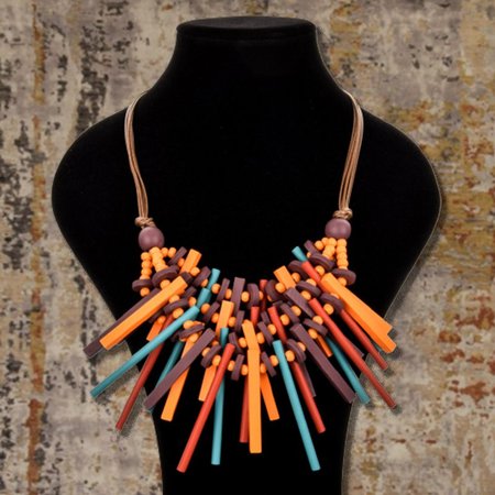 

Colorful Bohemian Exaggerated Handmade Wood Alloy Necklaces, Multicolor, Necklaces