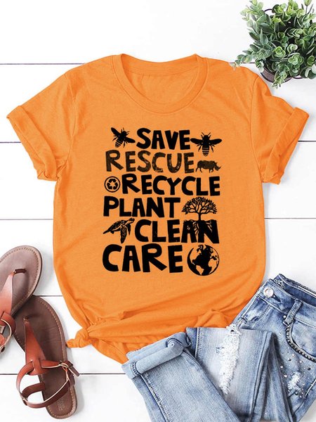 

Save Bees Rescue Animals Recycle Plant Clean Care Plastic Earth Day T-Shirt, Orange, T-shirts