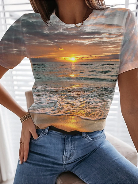 

Stampato Maniche Corte Casuale Camicie & Top, Multicolore, Tops