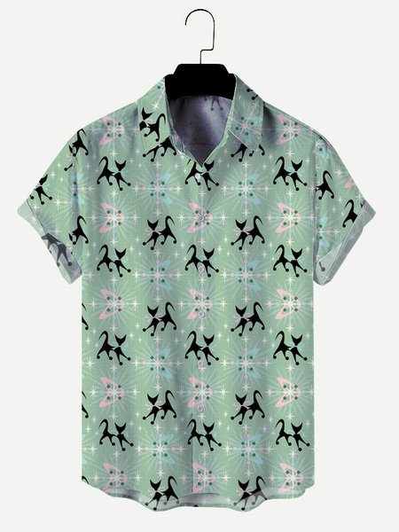 

Loosen Short Sleeve Casual Cartoon Shirt for Men, Aqua blue, Men's Floral shirt