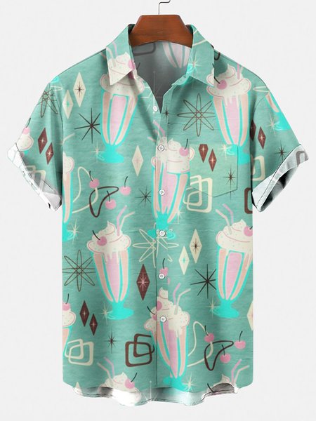 

Men's 50's New Style Short Sleeve Casual Loose Shirt, Green, Men's Floral shirt