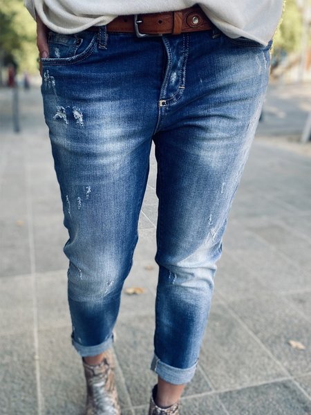 

Plain Cotton-Blend Jeans, Denim blue, Pants
