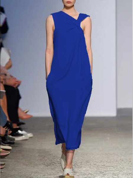 

senza maniche Dritto Semplice Scollo a V Abito, Blu, Maxi Dresses