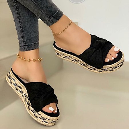 

Women's Holiday Bohemia Bow Decoration Slippers, Black, Shoes