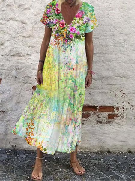 

Abito Vacanza Scollo a V Floreale, Come immagine, Maxi Dresses