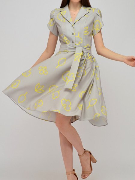 

Short Sleeve A-Line Plain Mini Dress, Grey, Midi Dresses