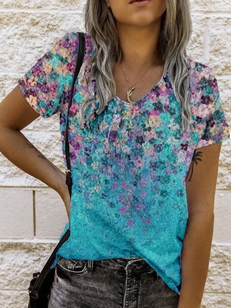 

Stampato Floreale Maniche Corte Girocollo Vacanza Camicie & Top, Multicolore, T-Shirts