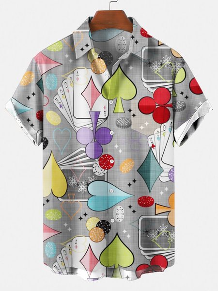 

Men's 50's New Style Short Sleeve Casual Loose Shirt, Gray, Men's Floral shirt