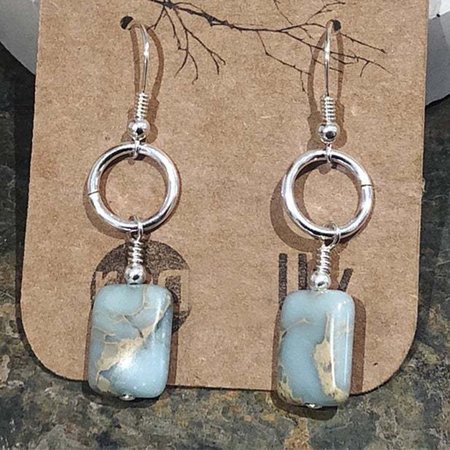 

Vintage Ocean Resin Geometric Circle Earrings with Silver Ring, Blue, Earrings