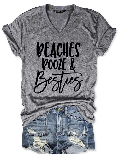 

Beaches Booze & Besties Graphic T-shirt, Gray, T-shirts