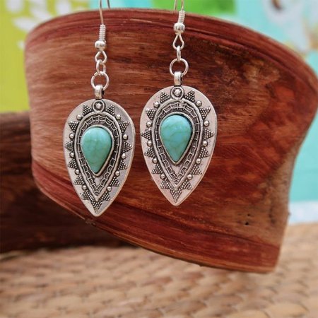 

Fashionable new style retro Bohemia carved water drop pine stone earring, Blue, Earrings