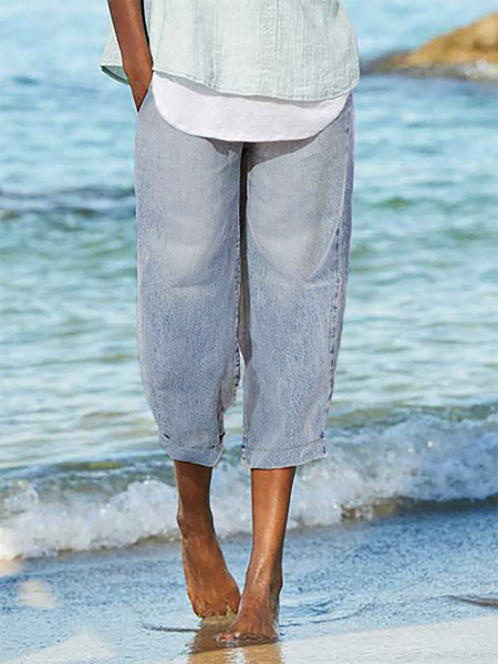 

Denim Solido Casuale Jeans, Blu, Bottoms