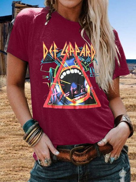 

Def Leppard Crew Neck Short Sleeve Women Tee, Wine red, T-shirts