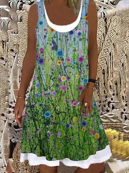 

Floreale Girocollo senza maniche Abito, Verde, Dresses