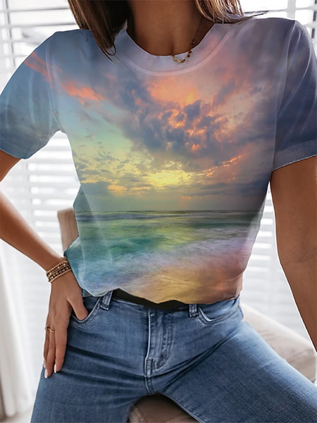 

Stampato Casuale Maniche Corte Top, Multicolore, Tops