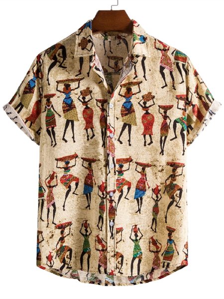 

Men's National Style Short Sleeve Casual Loose Shirt, As picture, Men's Tops