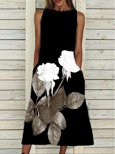 

Casuale Girocollo senza maniche Abito, Nero, Midi Dresses