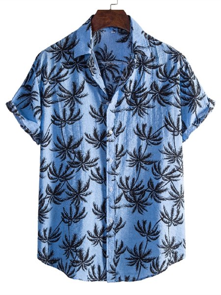 

Men's National Style Short Sleeve Casual Loose Shirt, As picture, Shirts