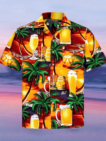 

Abstract Cotton-Blend Vintage Shirts & Tops, Orange, Men's Floral shirt