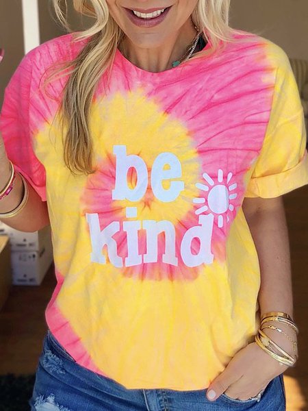 

Casual Be Kind Tie Dye Tee Short Sleeve T-Shirts & Tops, Pink, T-Shirts
