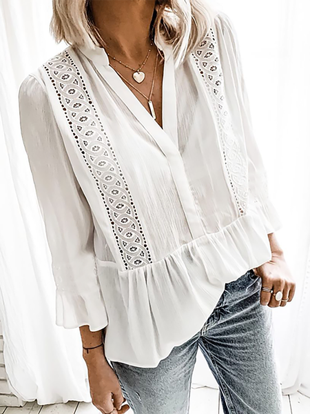 

Casuale Bohemian Maniche Lunghe Camicie & Top, Bianco, T-Shirts