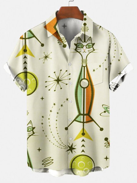 

Men's 50's New Style Short Sleeve Casual Loose Shirt, Yellow, Men's Floral shirt