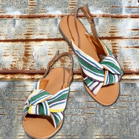 Daily Canvas Denim Striped Leopard Print Sandals, Stripe, Sandals