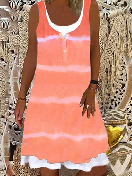 Vintage Bohemian Vacanza Scollo a U A-line senza maniche Gonna Casuale, Arancia, Summer dresses