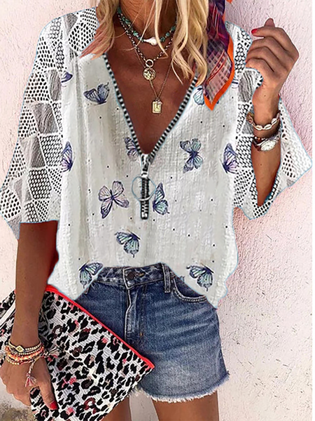 

Plus size Casual Butterfly Printed Shirts & Tops, White, Blouses & Shirts