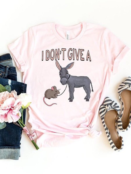 

I Don't Give A Cotton-Blend Short Sleeve Crew Neck Women Tee, Pink, T-shirts