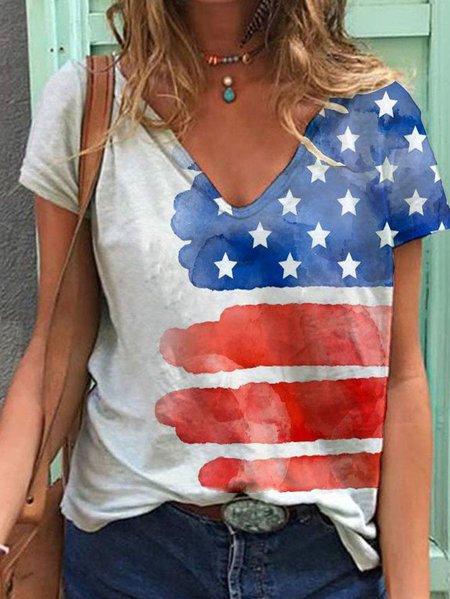 

Cotton Geometric Casual Short Sleeve Shirts & Tops, White, Printed T-shirts