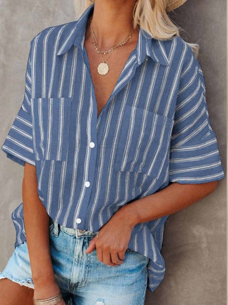 

Donna a Righe Stampare Sciolto Moda Camicetta, Blu, Blouses & Shirts