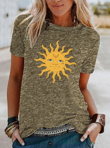 

Plus Size Vintage Hippie Boho Short Sleeve Crew Neck Shirts & Tops, Army green, Tops