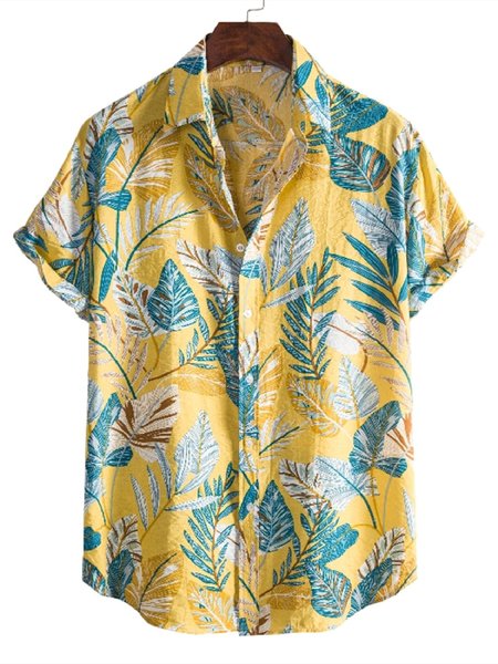 

Casual shirt men's floral short sleeve lapel beach, As picture, Short Sleeves Shirts