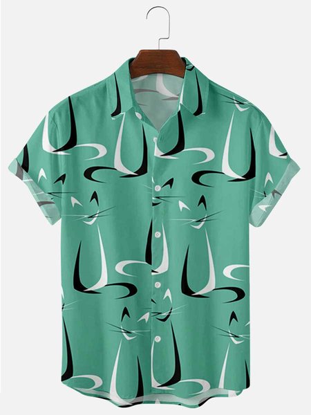 

Men's 50's New Style Short Sleeve Casual Loose Shirt, Green, Shirts
